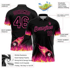 Custom Black Pink 3D Pattern Design Flame Billiards 8 Ball Performance Polo Shirt photo 2