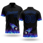 Custom Black Thunder Blue 3D Pattern Design Flame Billiards 8 Ball Performance Polo Shirt