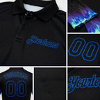 Custom Black Thunder Blue 3D Pattern Design Flame Billiards 8 Ball Performance Polo Shirt detail