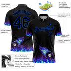 Custom Black Thunder Blue 3D Pattern Design Flame Billiards 8 Ball Performance Polo Shirt photo 2