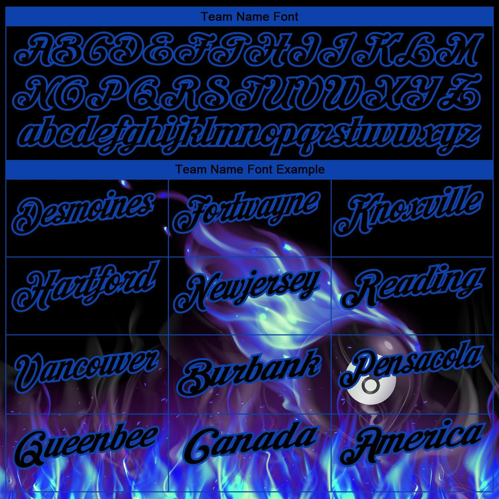 Custom Black Thunder Blue 3D Pattern Design Flame Billiards 8 Ball Performance Polo Shirt photo 3
