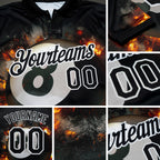 Custom Black White 3D Pattern Design Flame Billiards 8 Ball Performance Polo Shirt detail