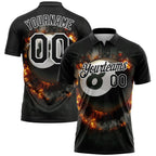 Custom Black White 3D Pattern Design Flame Billiards 8 Ball Performance Polo Shirt photo 1
