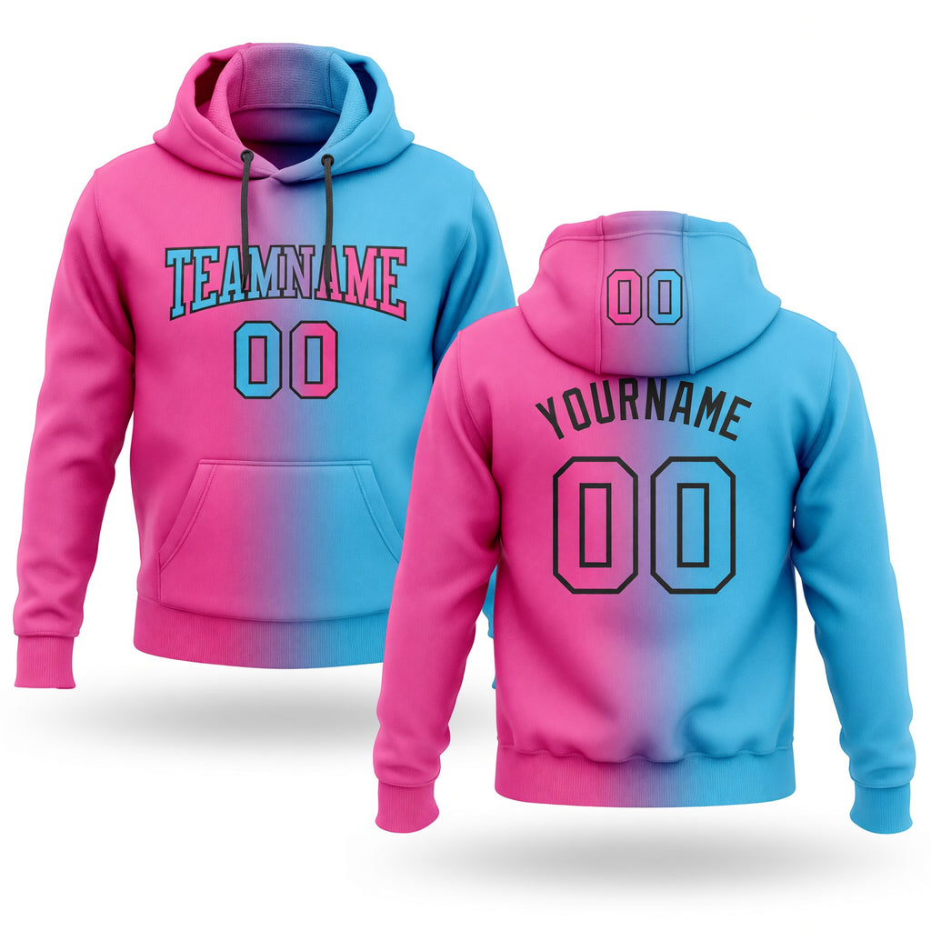 Custom Stitched Sky Blue Pink-Black Gradient Fashion Sports Pullover Sweatshirt Hoodie