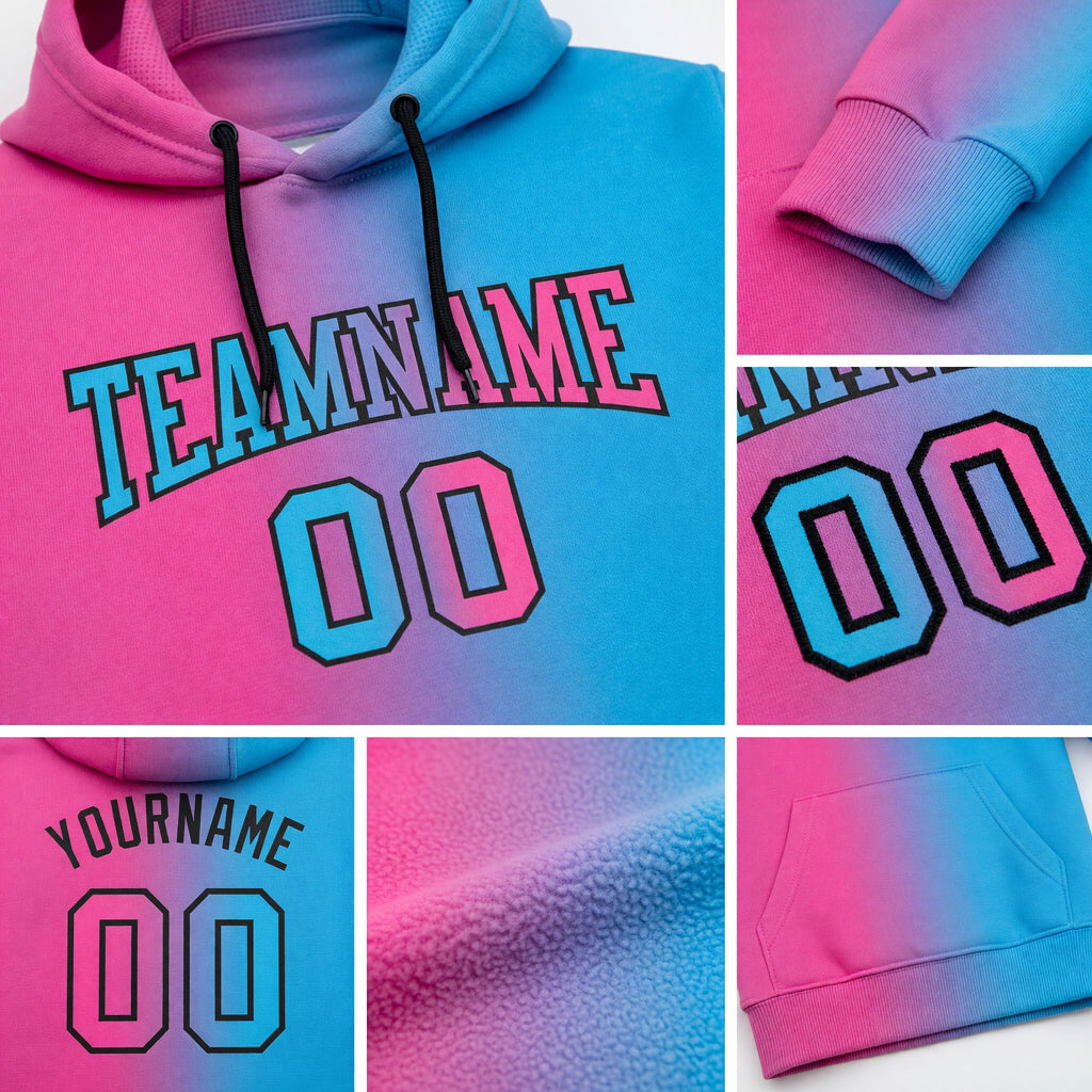 Custom Stitched Sky Blue Pink-Black Gradient Fashion Sports Pullover Sweatshirt Hoodie detail