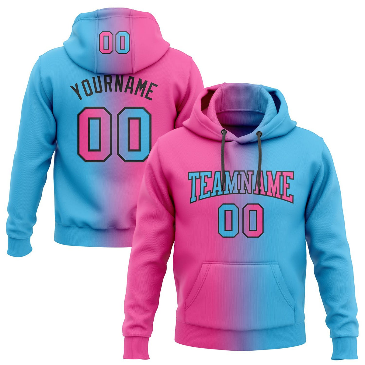 Custom Stitched Sky Blue Pink-Black Gradient Fashion Sports Pullover Sweatshirt Hoodie photo 1