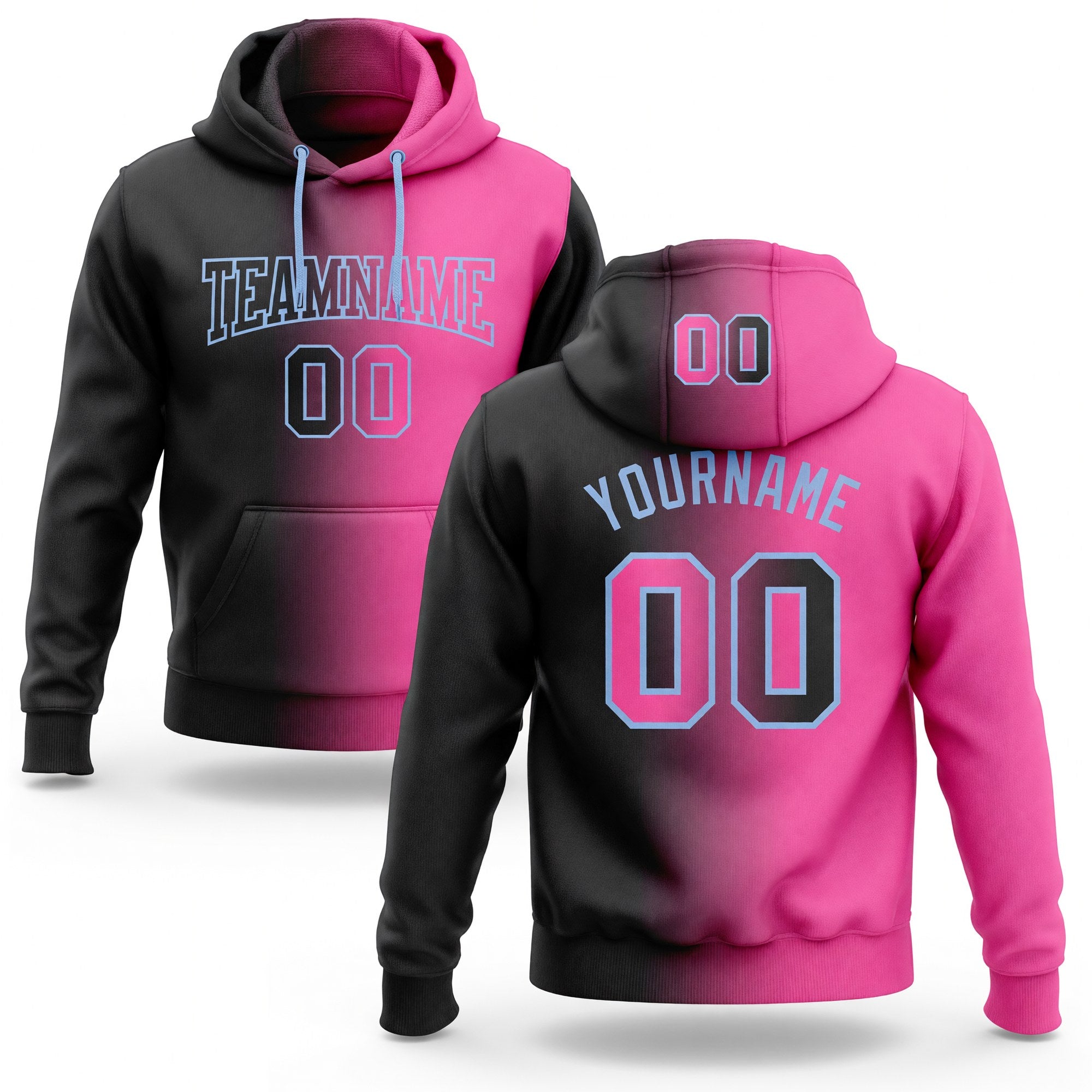 Custom Stitched Black Pink-Light Blue Gradient Fashion Sports Pullover Sweatshirt Hoodie