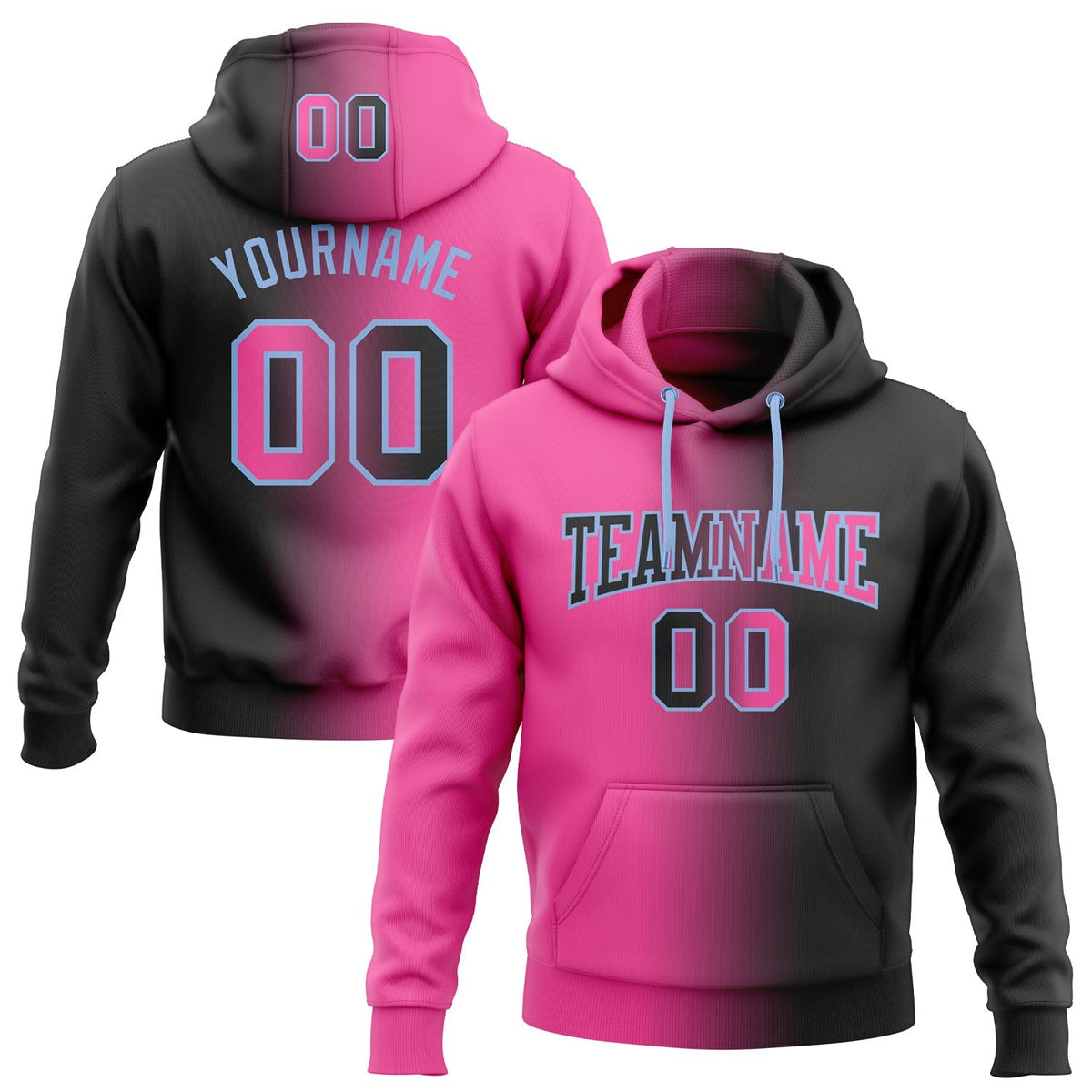 Custom Stitched Black Pink-Light Blue Gradient Fashion Sports Pullover Sweatshirt Hoodie photo 1