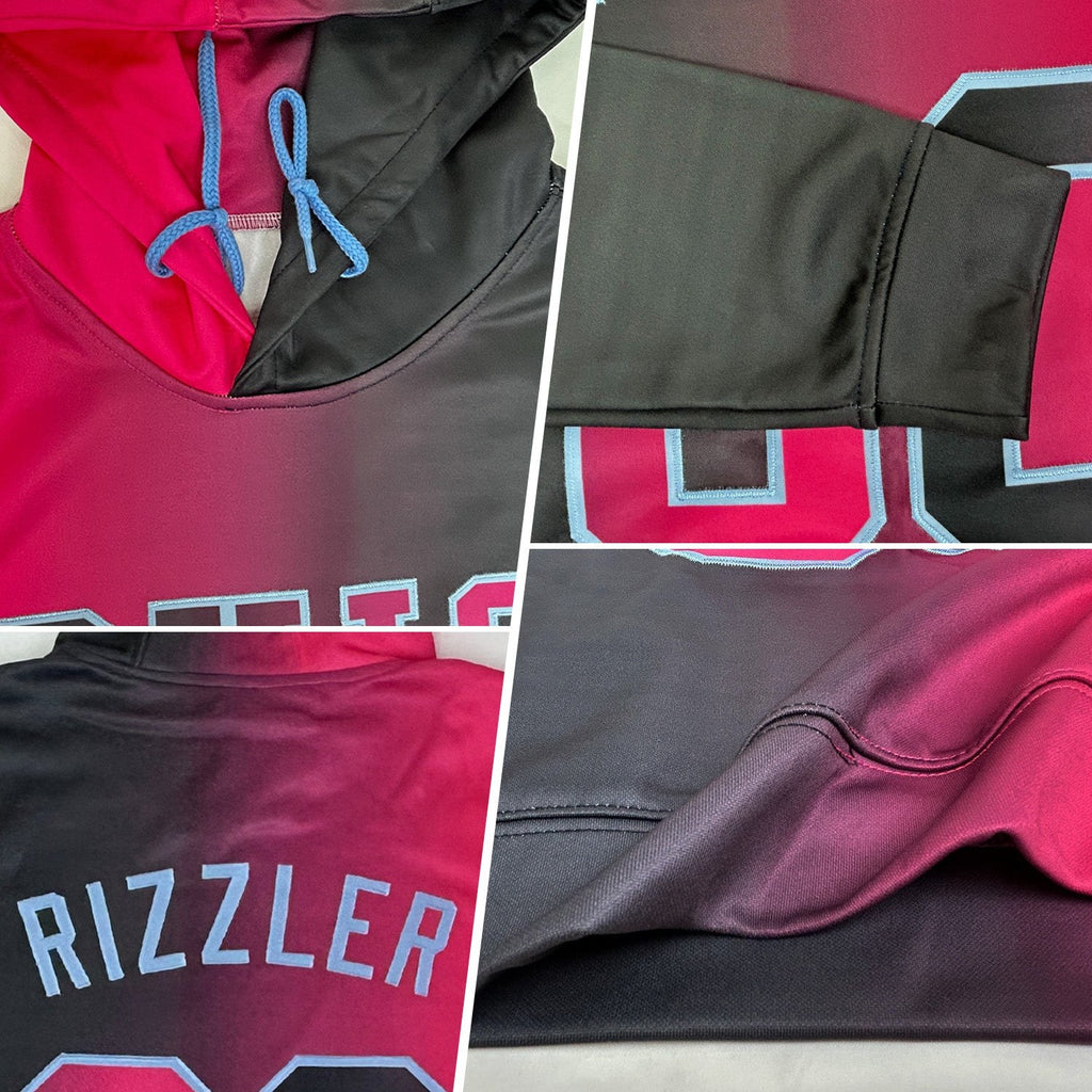 Custom Stitched Black Pink-Light Blue Gradient Fashion Sports Pullover Sweatshirt Hoodie photo 2