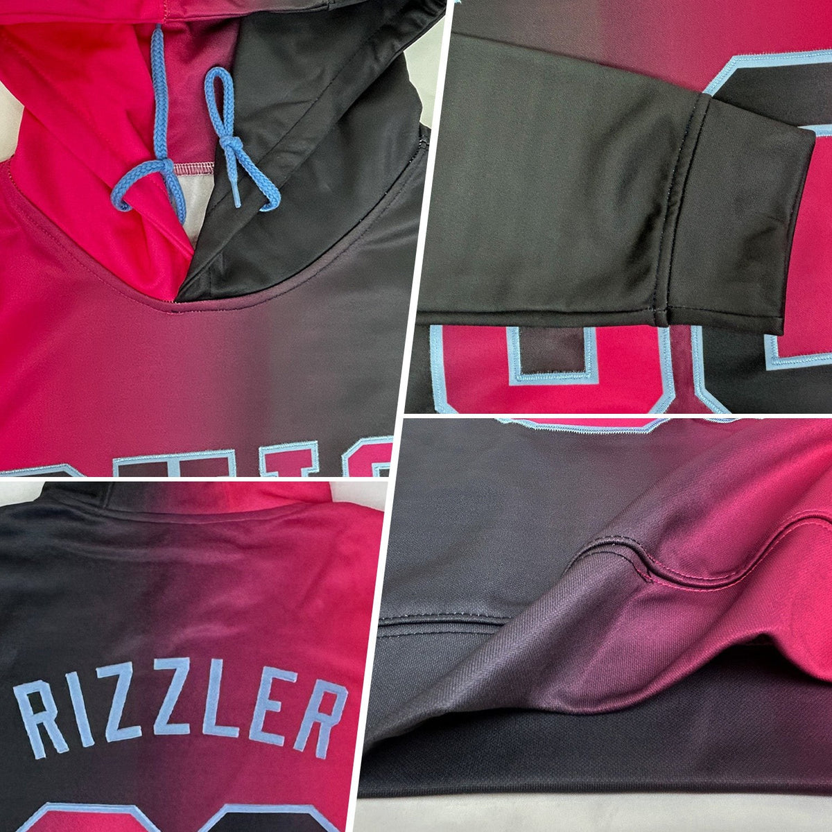 Custom Stitched Black Pink-Light Blue Gradient Fashion Sports Pullover Sweatshirt Hoodie photo 2