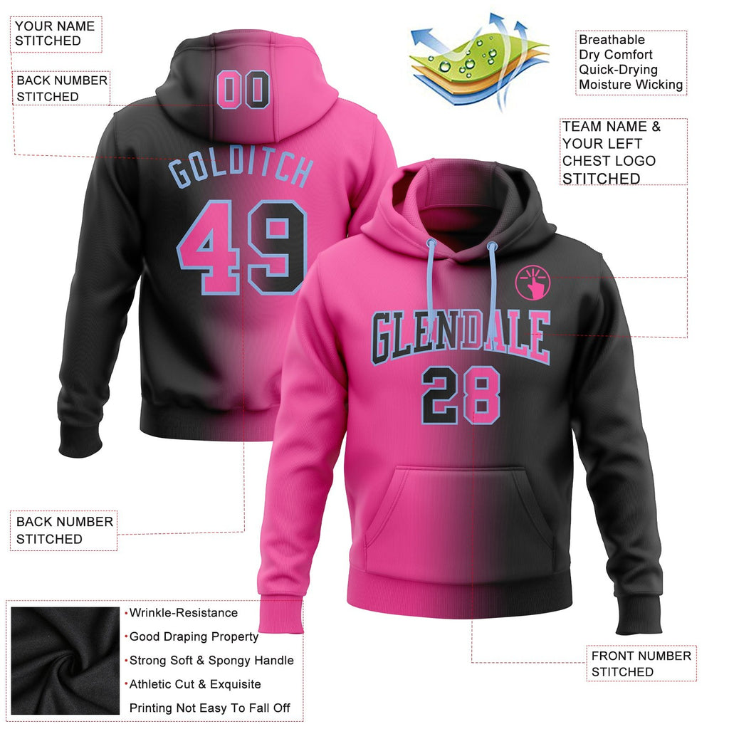 Custom Stitched Black Pink-Light Blue Gradient Fashion Sports Pullover Sweatshirt Hoodie photo 3