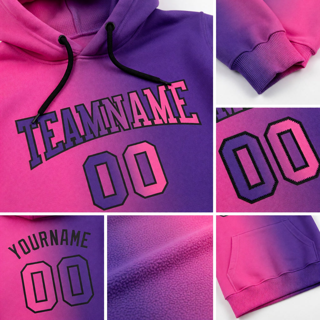 Custom Stitched Purple Pink-Black Gradient Fashion Sports Pullover Sweatshirt Hoodie detail