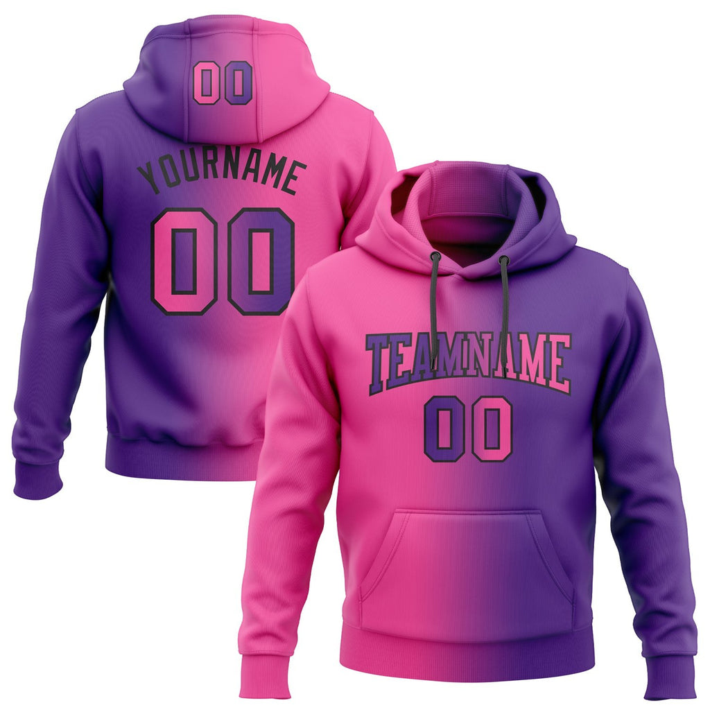 Custom Stitched Purple Pink-Black Gradient Fashion Sports Pullover Sweatshirt Hoodie photo 1