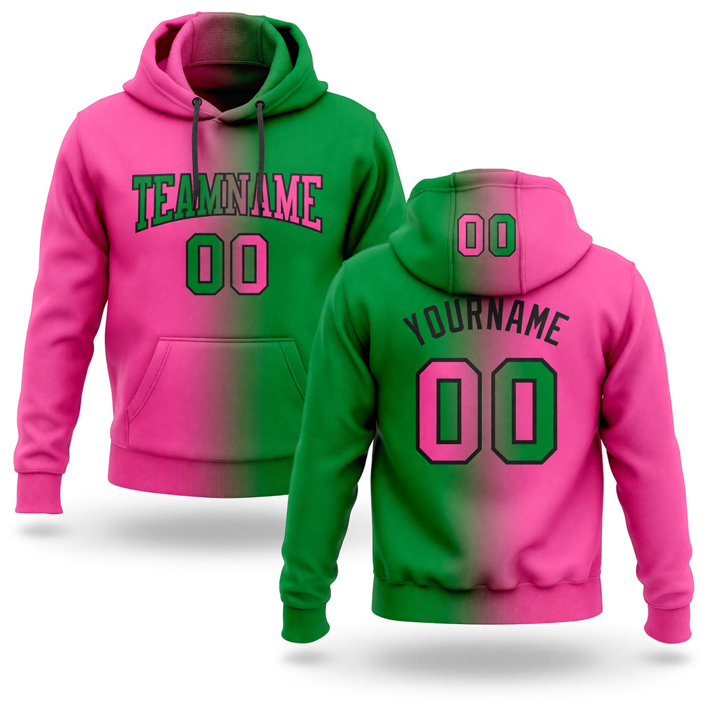 Custom Stitched Grass Green Pink-Black Gradient Fashion Sports Pullover Sweatshirt Hoodie