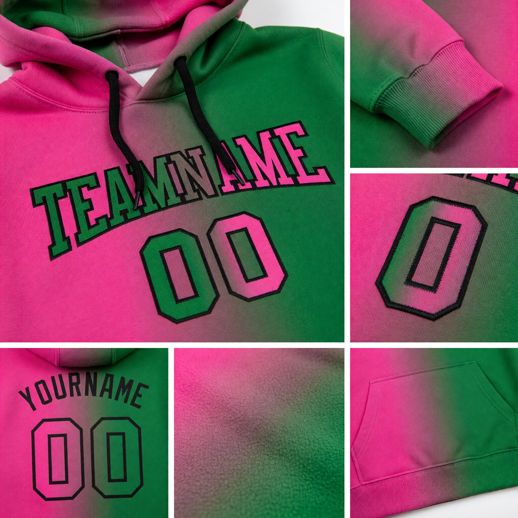 Custom Stitched Grass Green Pink-Black Gradient Fashion Sports Pullover Sweatshirt Hoodie detail