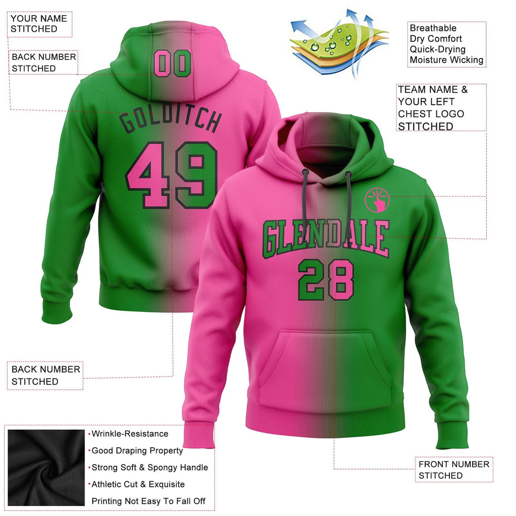 Custom Stitched Grass Green Pink-Black Gradient Fashion Sports Pullover Sweatshirt Hoodie photo 2