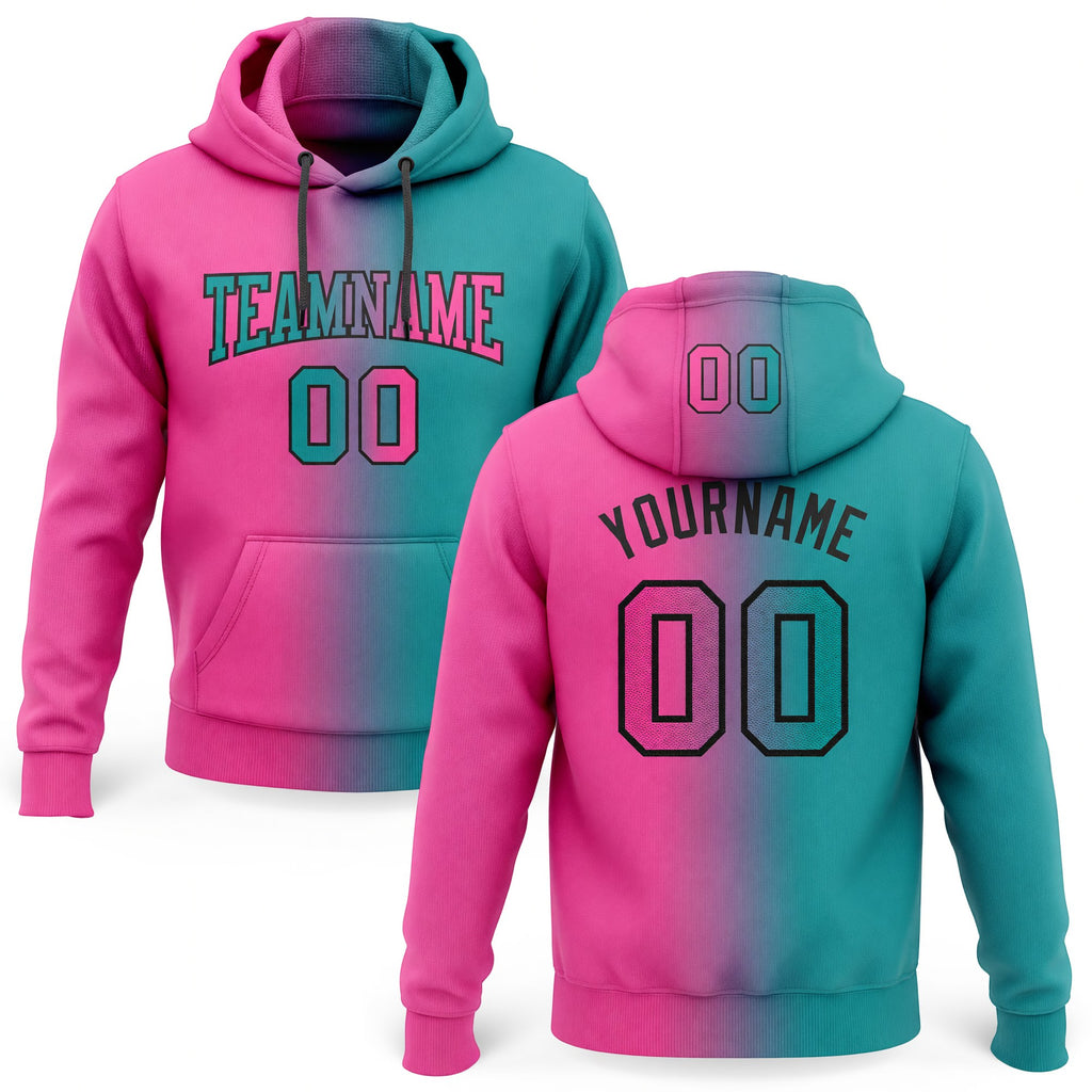 Custom Stitched Teal Pink-Black Gradient Fashion Sports Pullover Sweatshirt Hoodie
