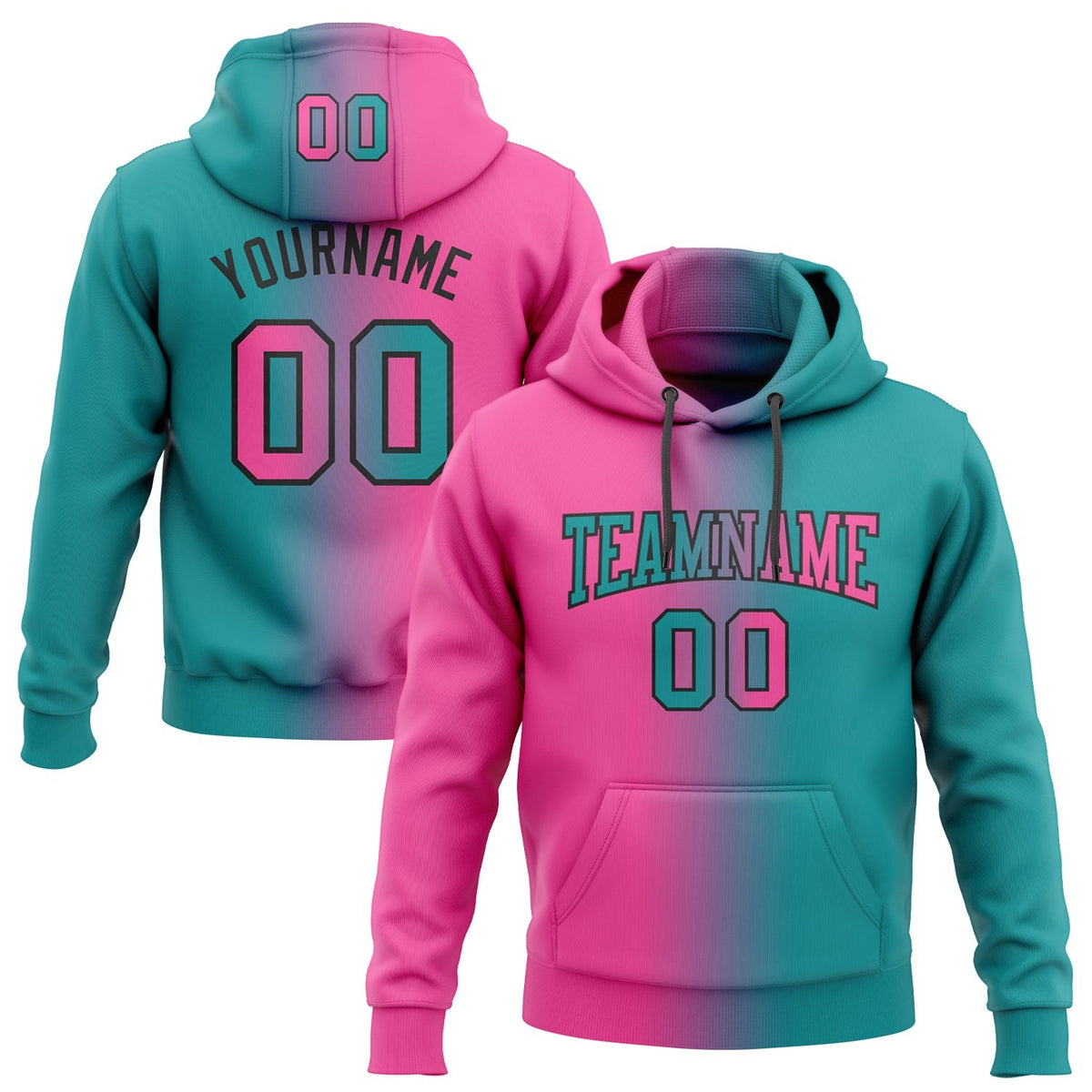 Custom Stitched Teal Pink-Black Gradient Fashion Sports Pullover Sweatshirt Hoodie photo 1