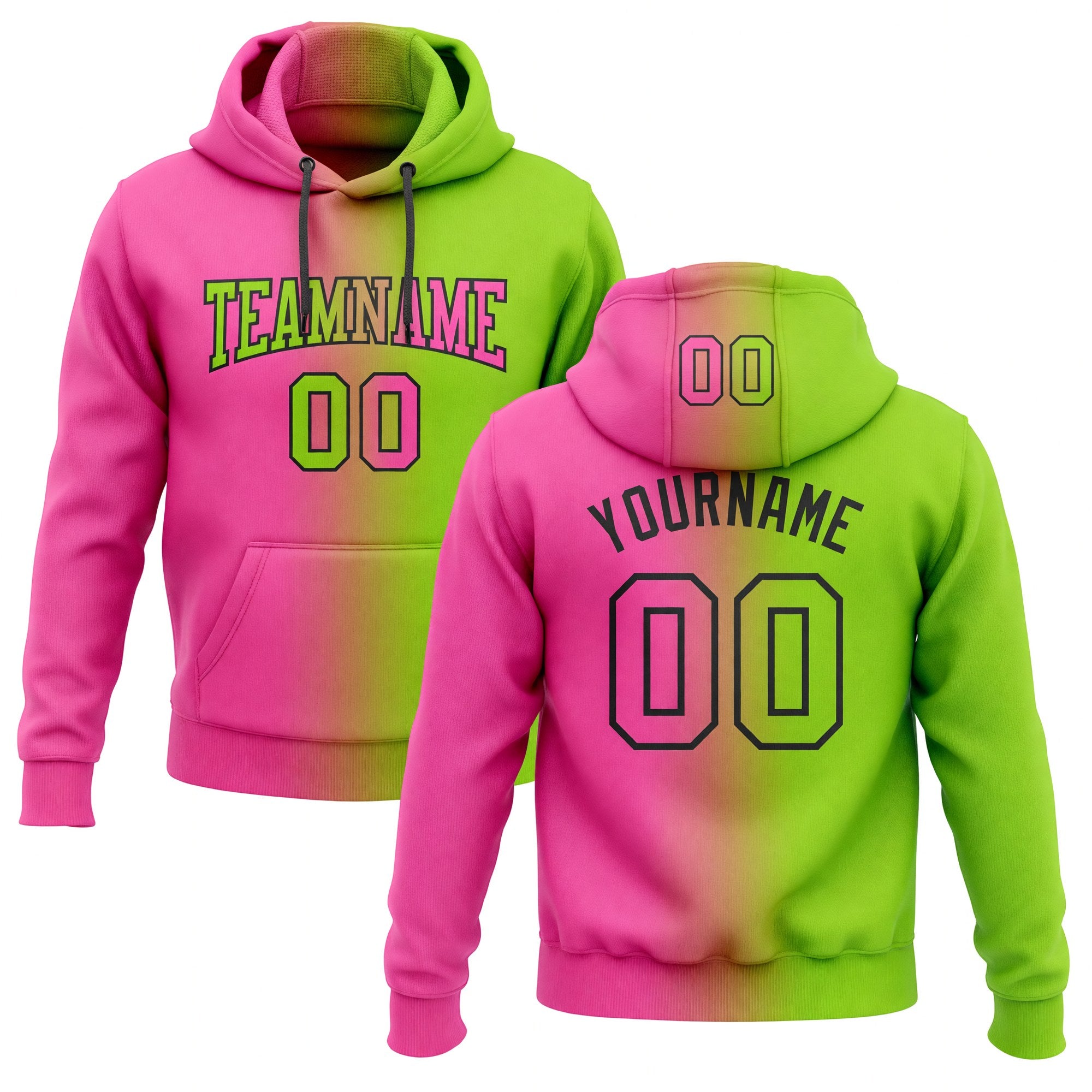 Custom Stitched Neon Green Pink-Black Gradient Fashion Sports Pullover Sweatshirt Hoodie