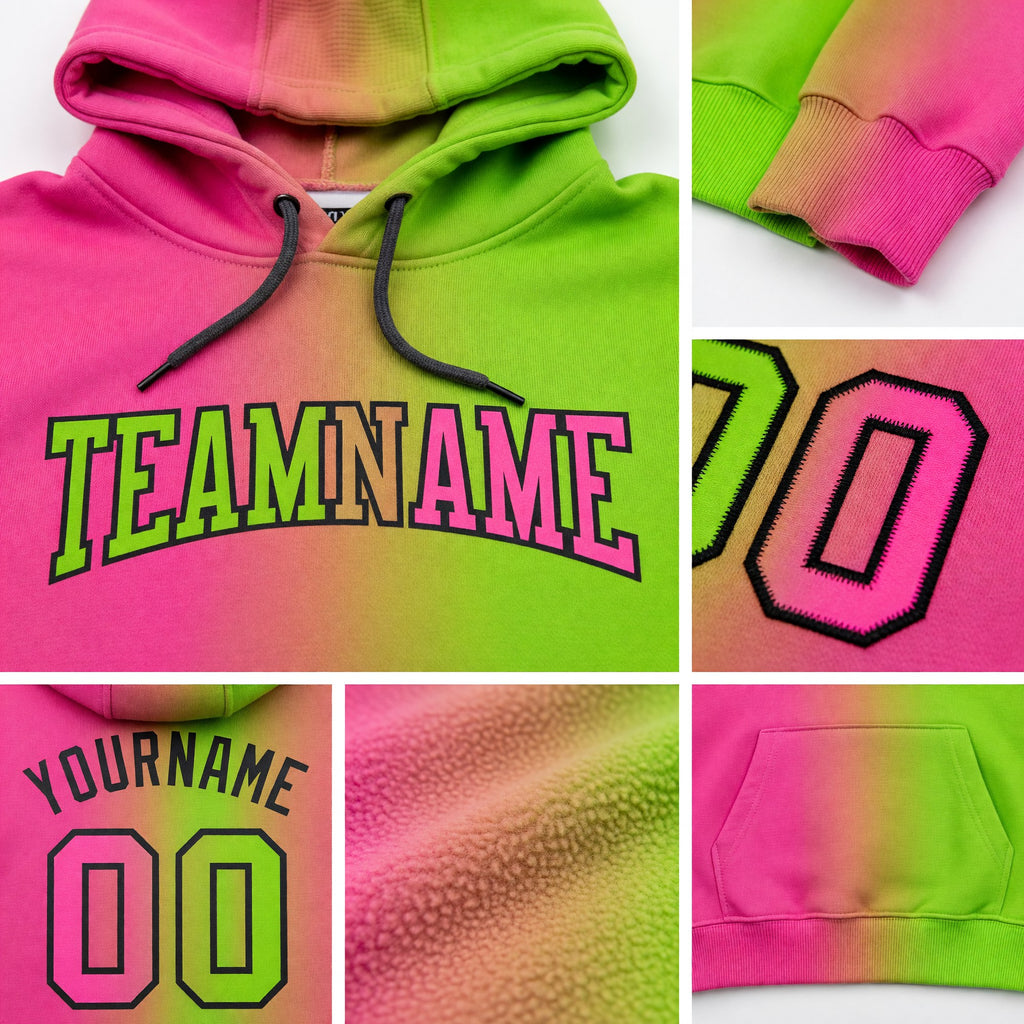 Custom Stitched Neon Green Pink-Black Gradient Fashion Sports Pullover Sweatshirt Hoodie detail