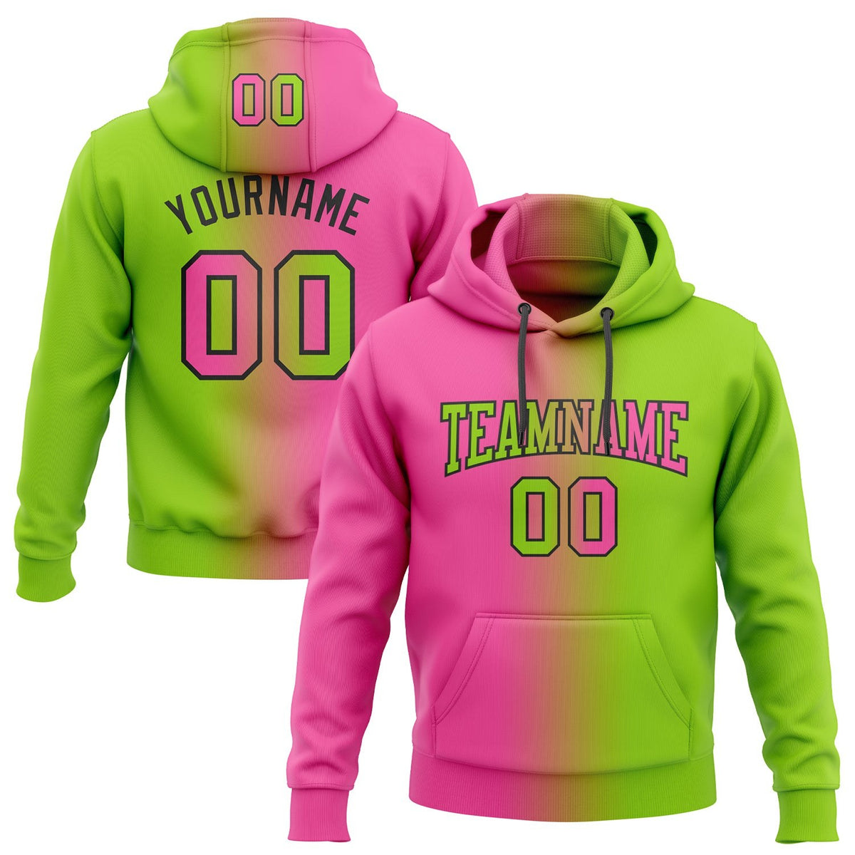 Custom Stitched Neon Green Pink-Black Gradient Fashion Sports Pullover Sweatshirt Hoodie photo 1