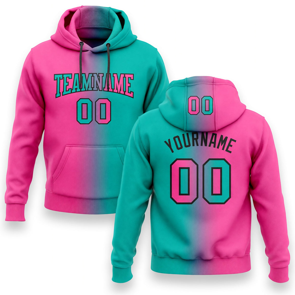 Custom Stitched Aqua Pink-Black Gradient Fashion Sports Pullover Sweatshirt Hoodie