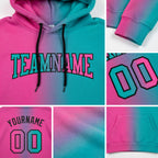 Custom Stitched Aqua Pink-Black Gradient Fashion Sports Pullover Sweatshirt Hoodie detail