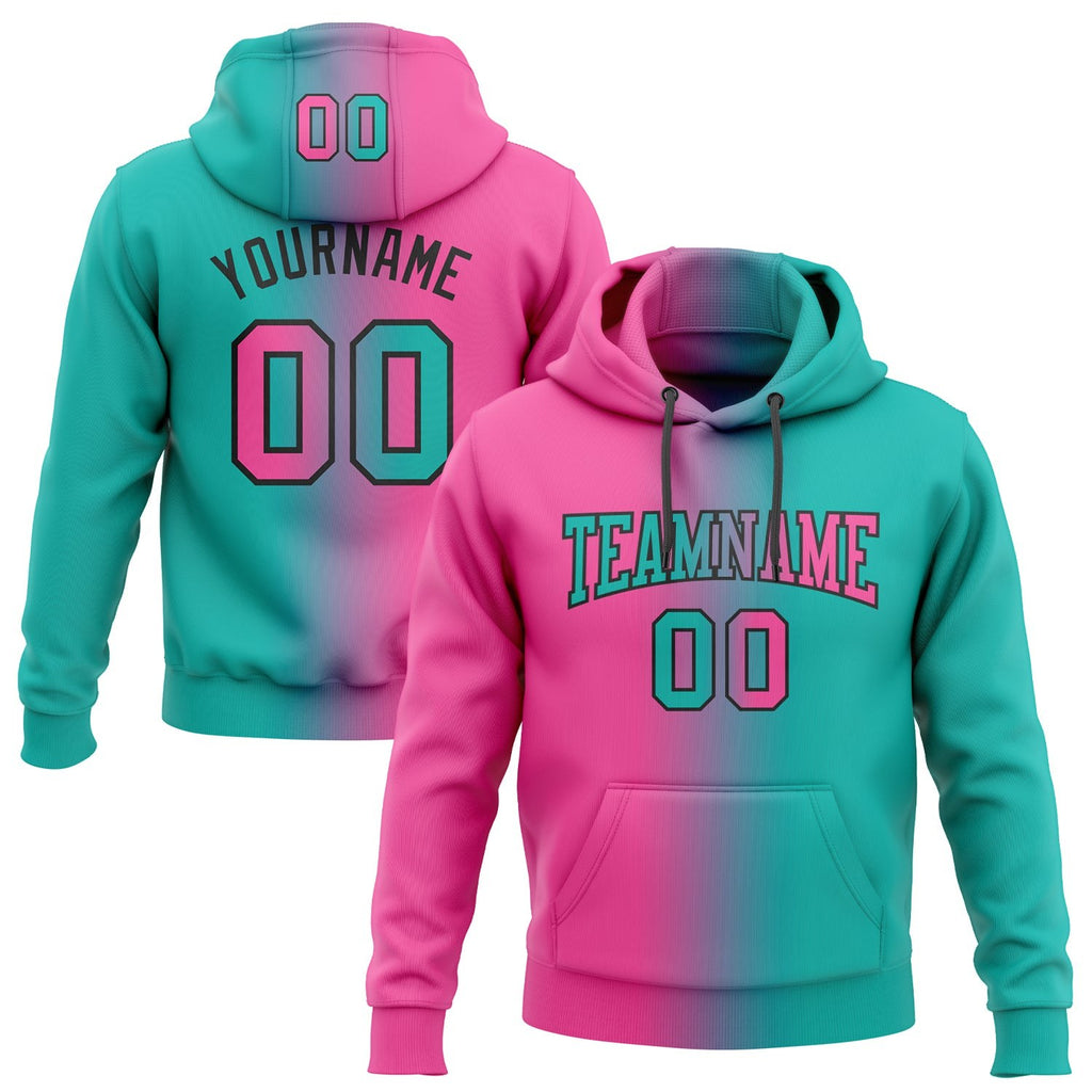 Custom Stitched Aqua Pink-Black Gradient Fashion Sports Pullover Sweatshirt Hoodie photo 1