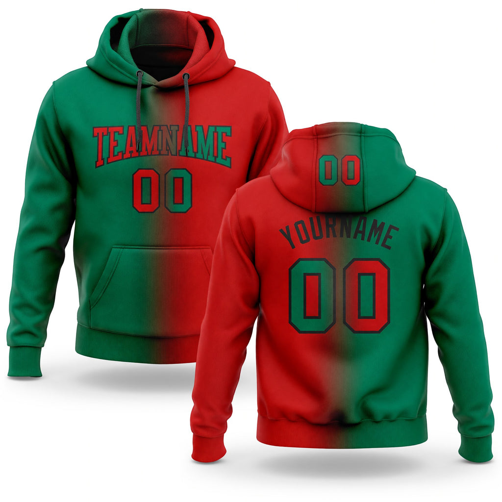 Custom Stitched Red Kelly Green-Black Gradient Fashion Sports Pullover Sweatshirt Hoodie