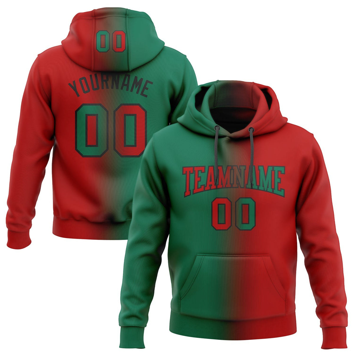 Custom Stitched Red Kelly Green-Black Gradient Fashion Sports Pullover Sweatshirt Hoodie photo 1