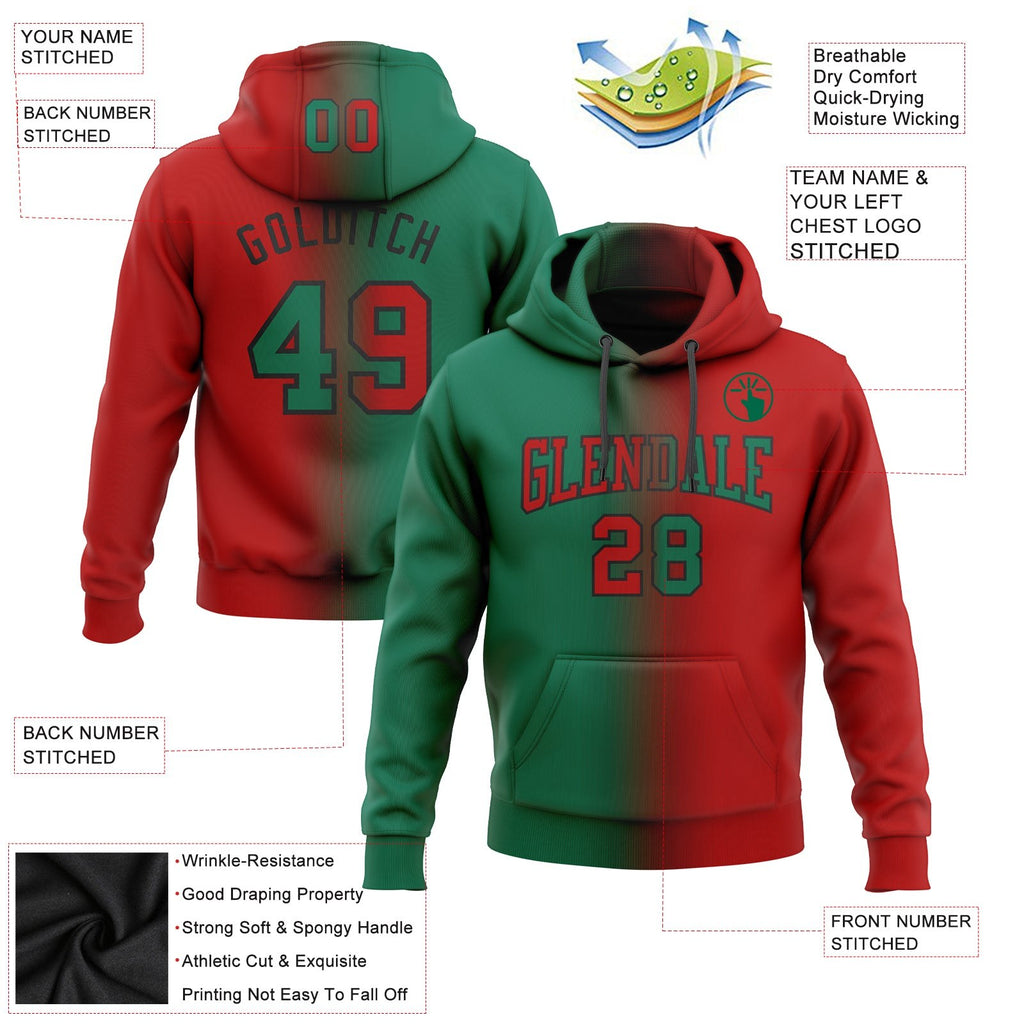 Custom Stitched Red Kelly Green-Black Gradient Fashion Sports Pullover Sweatshirt Hoodie photo 2