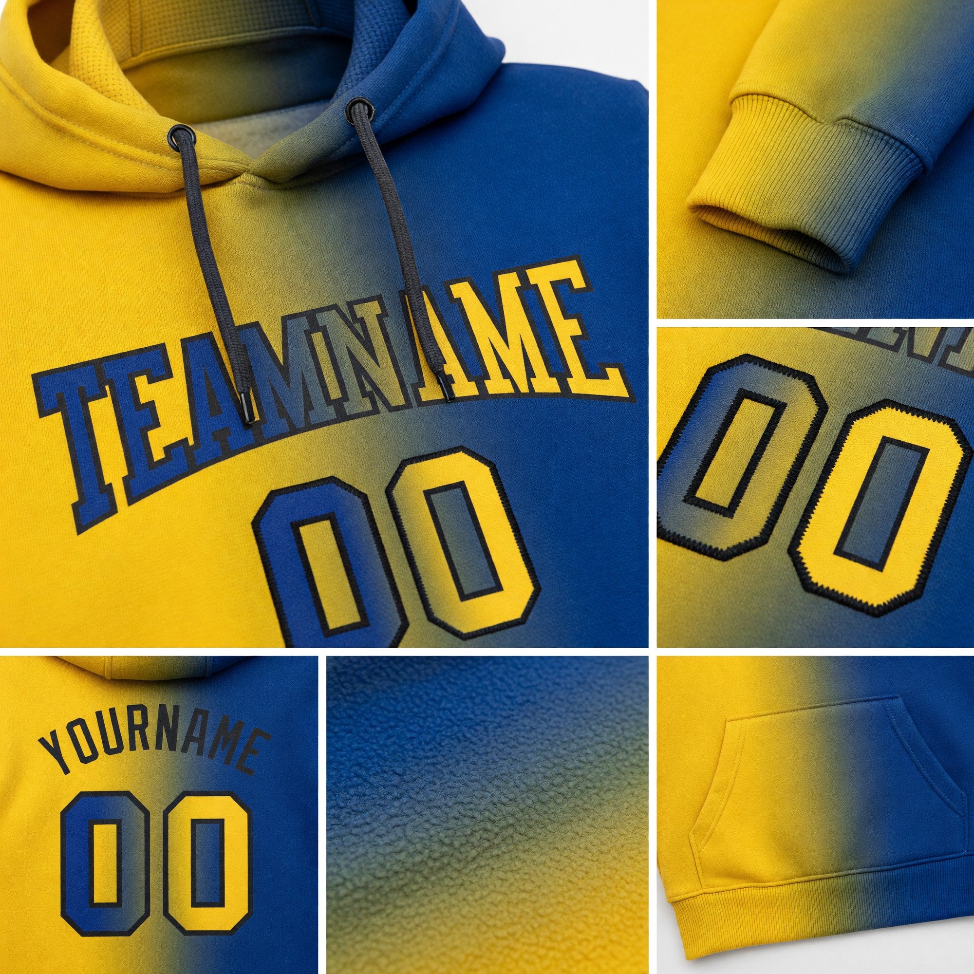 Custom Stitched Royal Yellow-Black Gradient Fashion Sports Pullover Sweatshirt Hoodie detail