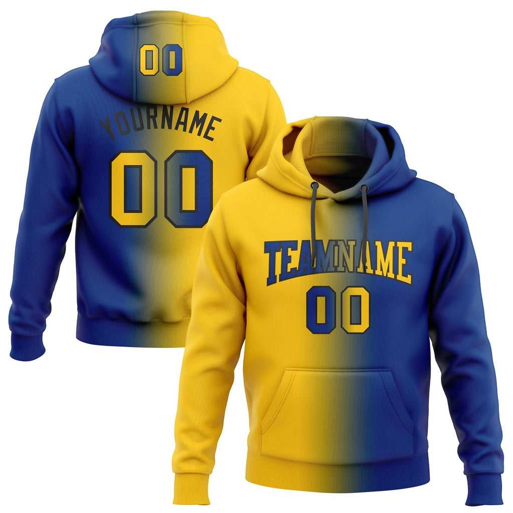 Custom Stitched Royal Yellow-Black Gradient Fashion Sports Pullover Sweatshirt Hoodie photo 1