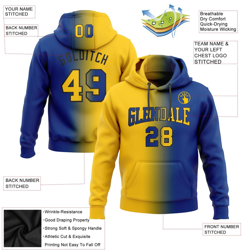 Custom Stitched Royal Yellow-Black Gradient Fashion Sports Pullover Sweatshirt Hoodie photo 2