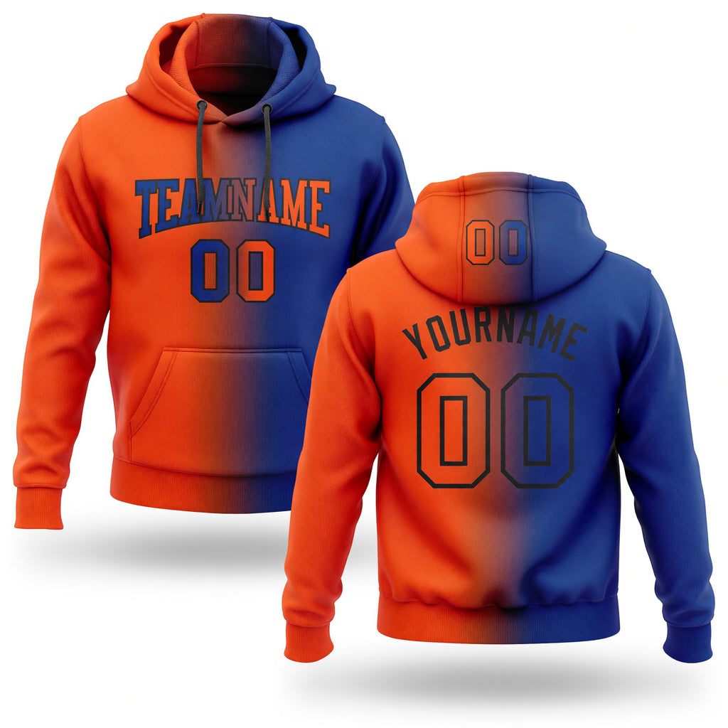 Custom Stitched Royal Orange-Black Gradient Fashion Sports Pullover Sweatshirt Hoodie
