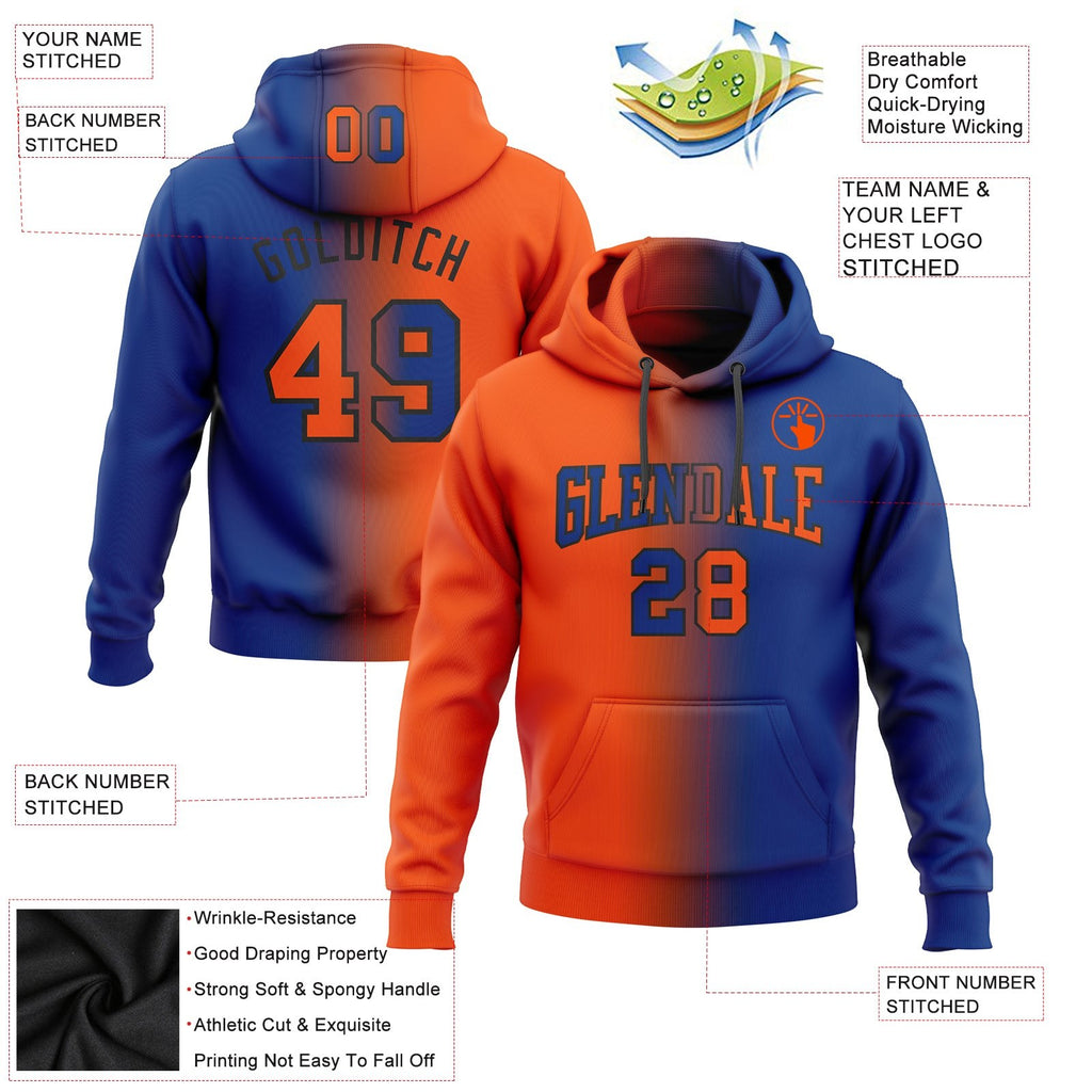 Custom Stitched Royal Orange-Black Gradient Fashion Sports Pullover Sweatshirt Hoodie photo 2