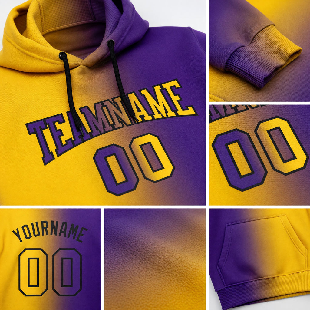 Custom Stitched Purple Yellow-Black Gradient Fashion Sports Pullover Sweatshirt Hoodie detail