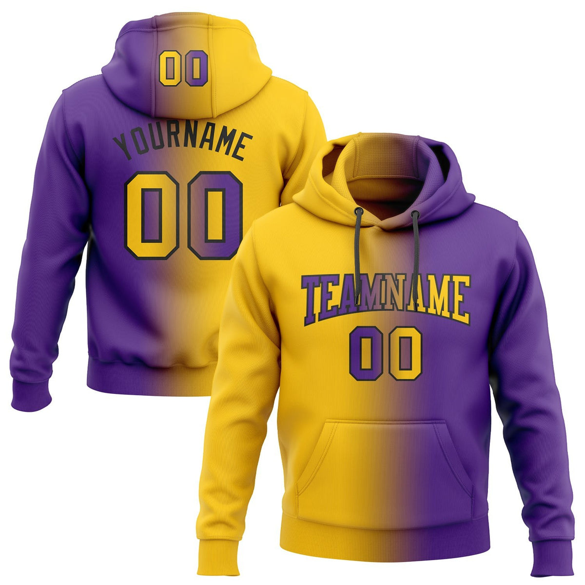 Custom Stitched Purple Yellow-Black Gradient Fashion Sports Pullover Sweatshirt Hoodie photo 1