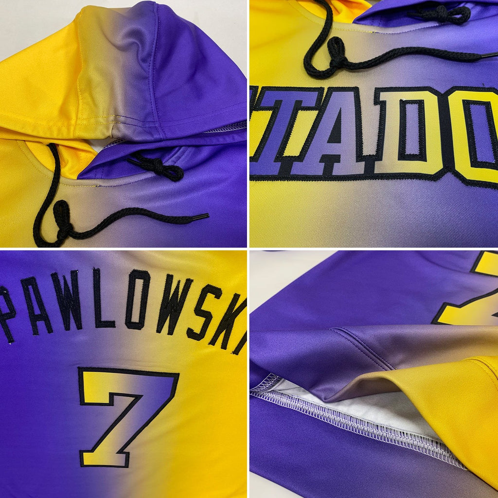 Custom Stitched Purple Yellow-Black Gradient Fashion Sports Pullover Sweatshirt Hoodie photo 2