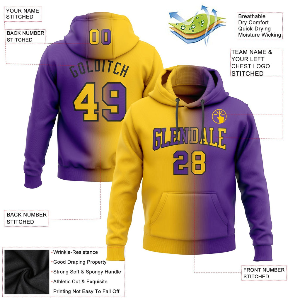 Custom Stitched Purple Yellow-Black Gradient Fashion Sports Pullover Sweatshirt Hoodie photo 3