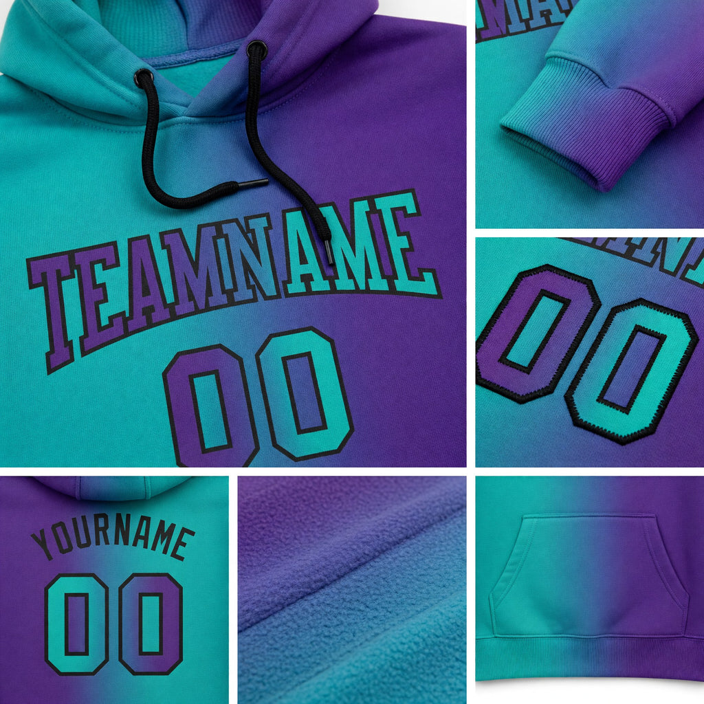 Custom Stitched Purple Aqua-Black Gradient Fashion Sports Pullover Sweatshirt Hoodie detail