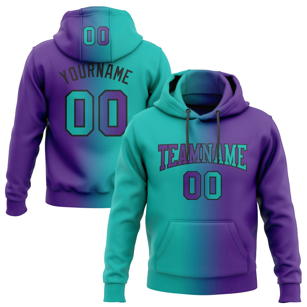 Custom Stitched Purple Aqua-Black Gradient Fashion Sports Pullover Sweatshirt Hoodie photo 1