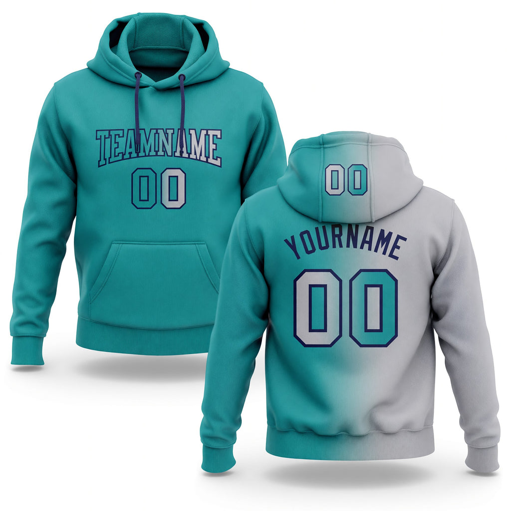 Custom Stitched Teal Gray-Navy Gradient Fashion Sports Pullover Sweatshirt Hoodie