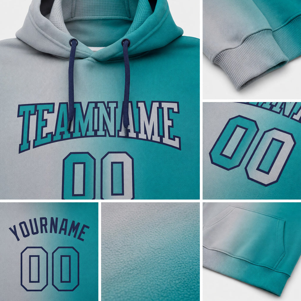 Custom Stitched Teal Gray-Navy Gradient Fashion Sports Pullover Sweatshirt Hoodie detail