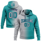 Custom Stitched Teal Gray-Navy Gradient Fashion Sports Pullover Sweatshirt Hoodie photo 1