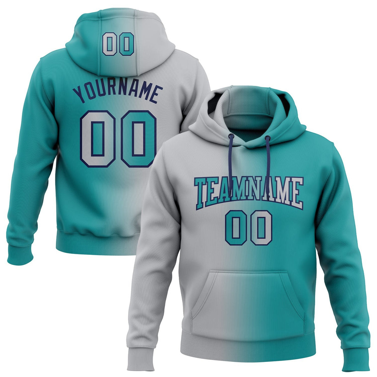 Custom Stitched Teal Gray-Navy Gradient Fashion Sports Pullover Sweatshirt Hoodie photo 1