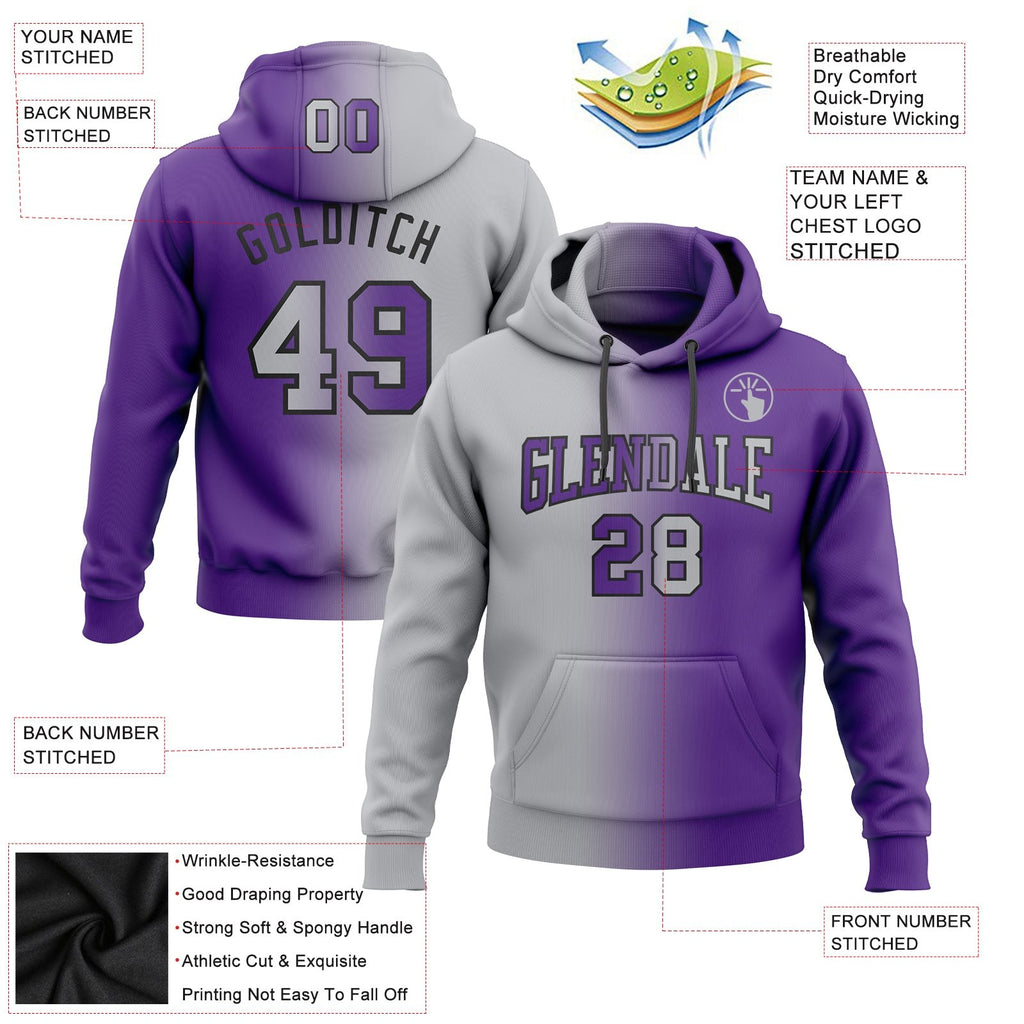 Custom Stitched Purple Gray-Black Gradient Fashion Sports Pullover Sweatshirt Hoodie photo 2