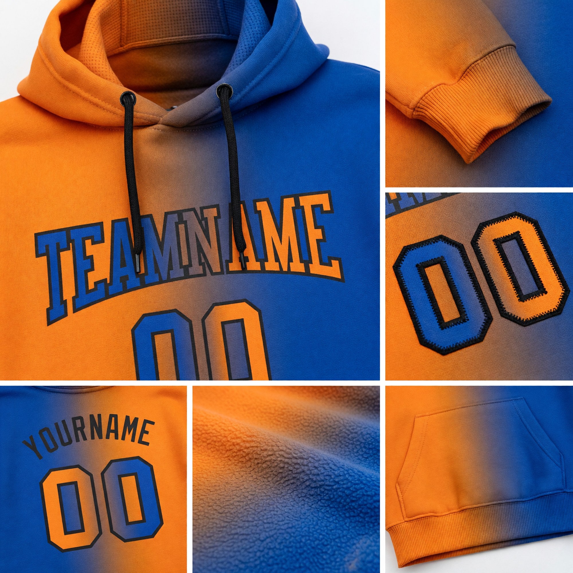 Custom Stitched Thunder Blue Bay Orange-Black Gradient Fashion Sports Pullover Sweatshirt Hoodie detail