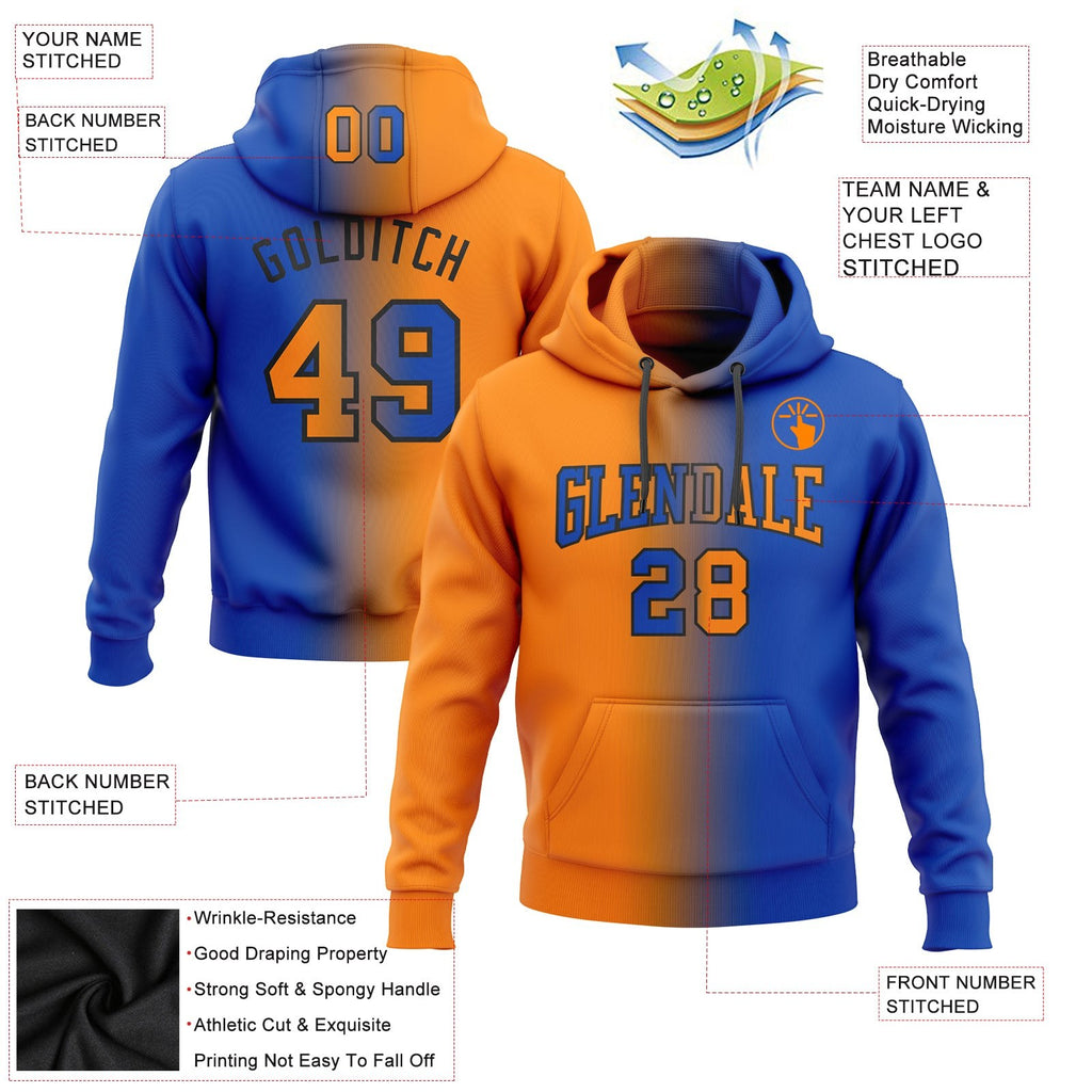 Custom Stitched Thunder Blue Bay Orange-Black Gradient Fashion Sports Pullover Sweatshirt Hoodie photo 2