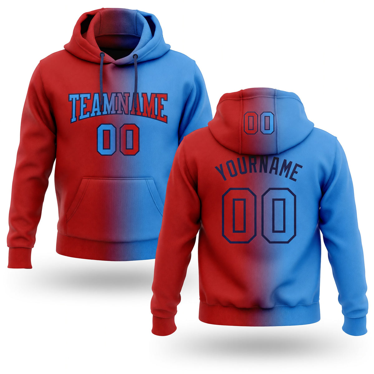 Custom Stitched Powder Blue Red-Navy Gradient Fashion Sports Pullover Sweatshirt Hoodie
